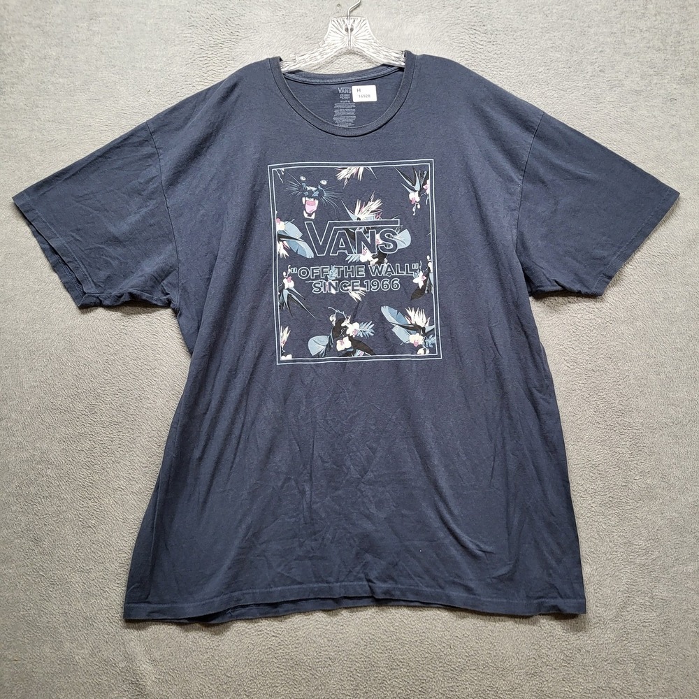 Vans Men Shirt XL Navy Floral Panther Flowers Graphic Tee Print Short